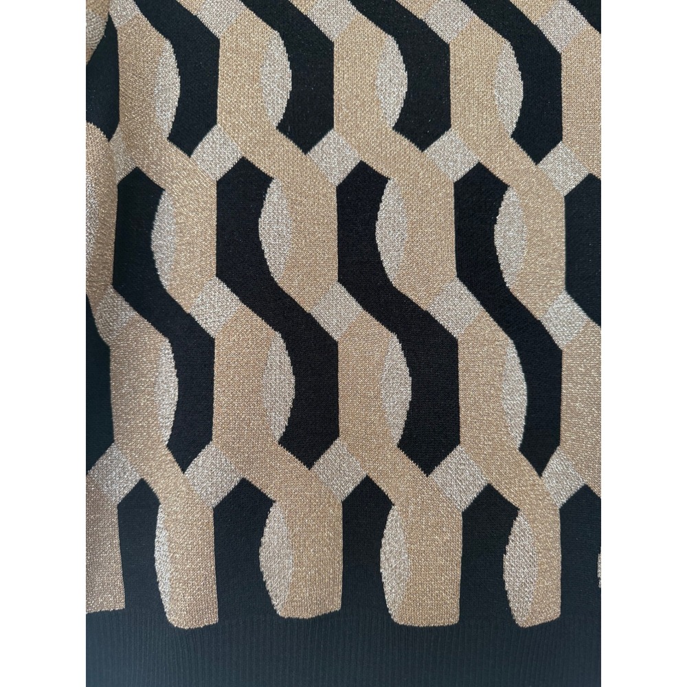 YAL New York Womens Metallic Geometric Glitter Knit Sweater Black Gold Silver M - Picture 3 of 13